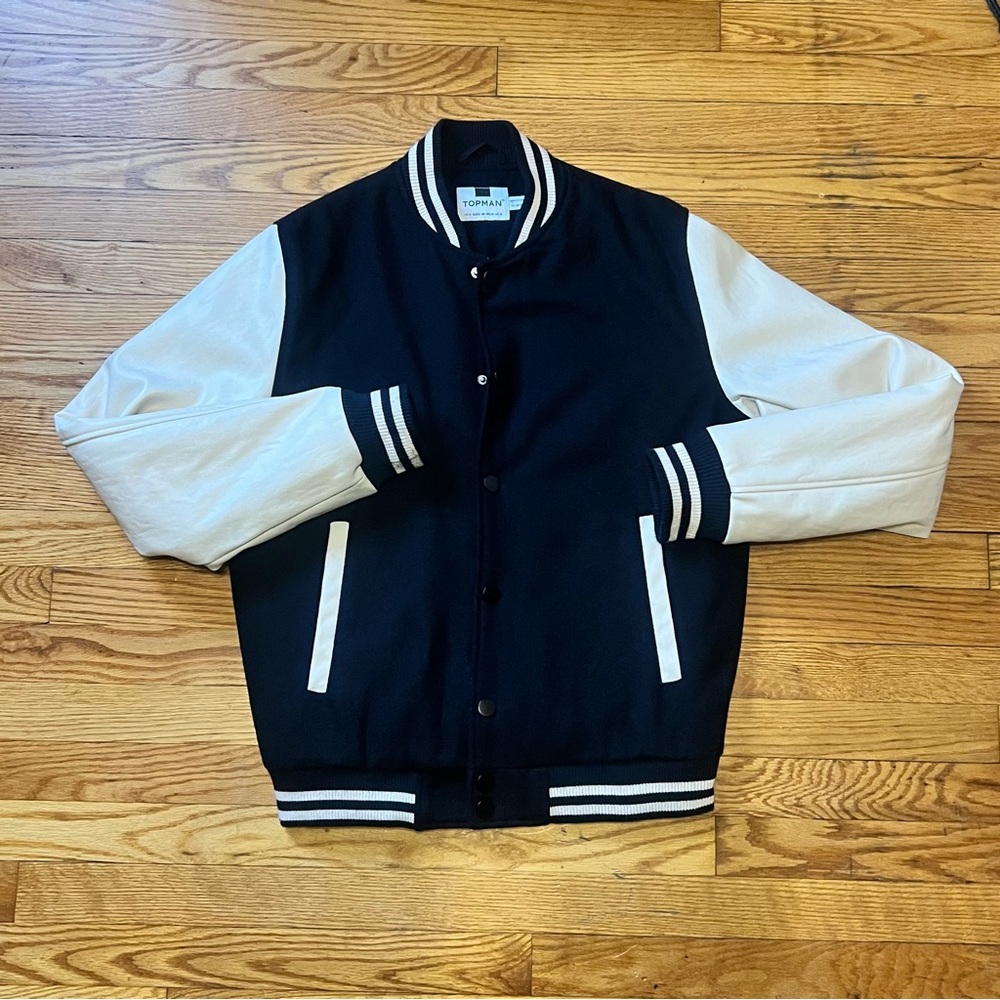 Topman Bomber Jacket Size Medium Blue/Cream Good Condition